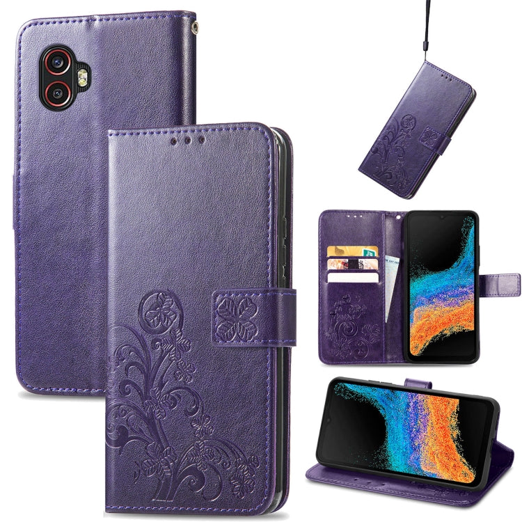 For Samsung Galaxy Xcover6 Pro Four-leaf Embossed Clasp Buckle Leather Phone Case