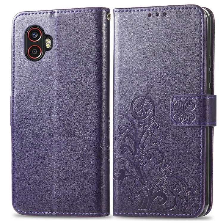 For Samsung Galaxy Xcover6 Pro Four-leaf Embossed Clasp Buckle Leather Phone Case