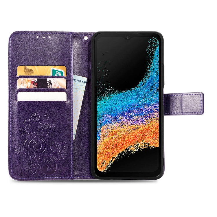 For Samsung Galaxy Xcover6 Pro Four-leaf Embossed Clasp Buckle Leather Phone Case