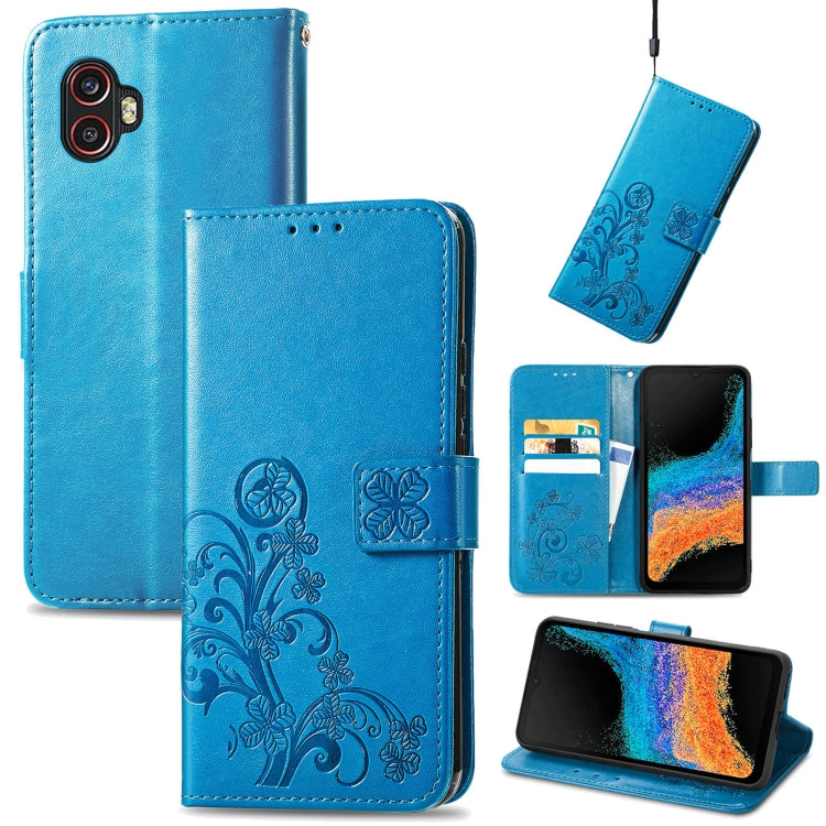 For Samsung Galaxy Xcover6 Pro Four-leaf Embossed Clasp Buckle Leather Phone Case