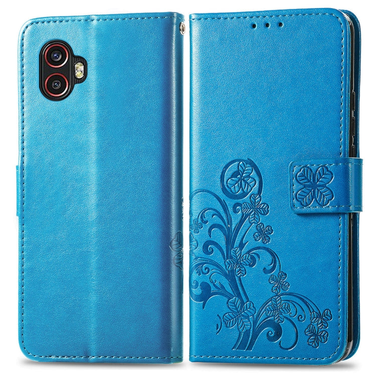 For Samsung Galaxy Xcover6 Pro Four-leaf Embossed Clasp Buckle Leather Phone Case
