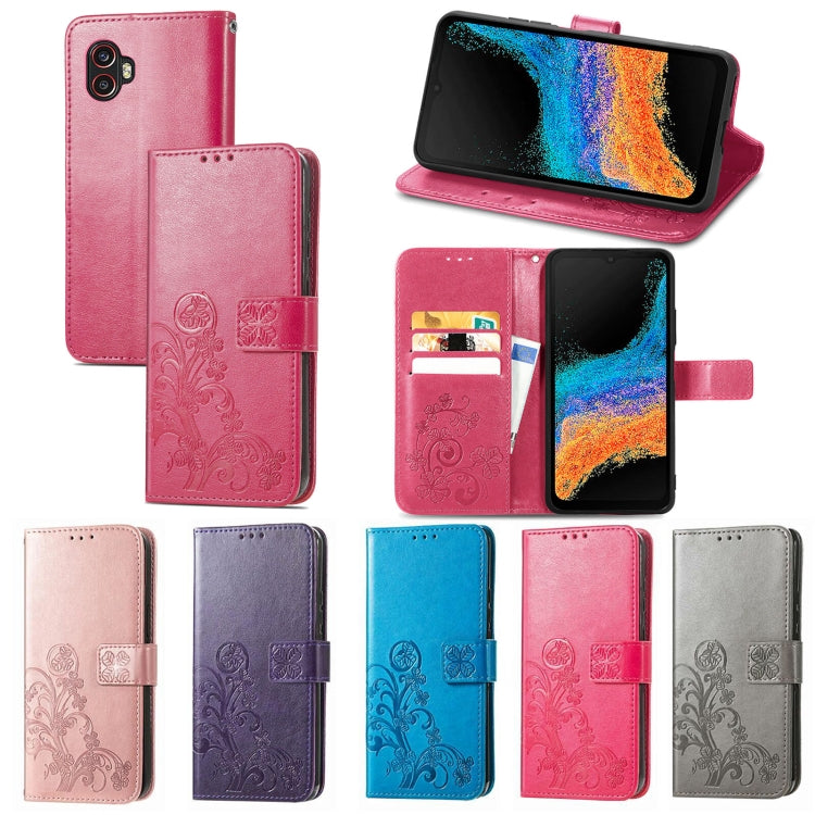 For Samsung Galaxy Xcover6 Pro Four-leaf Embossed Clasp Buckle Leather Phone Case