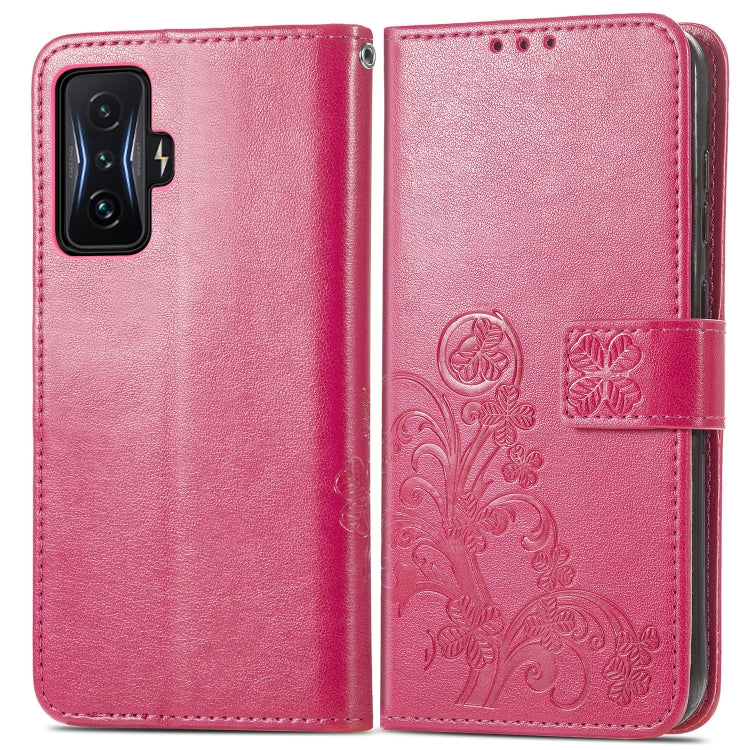 For Xiaomi Redmi K50 Gaming Four-leaf Clasp Embossed Buckle Leather Phone Case