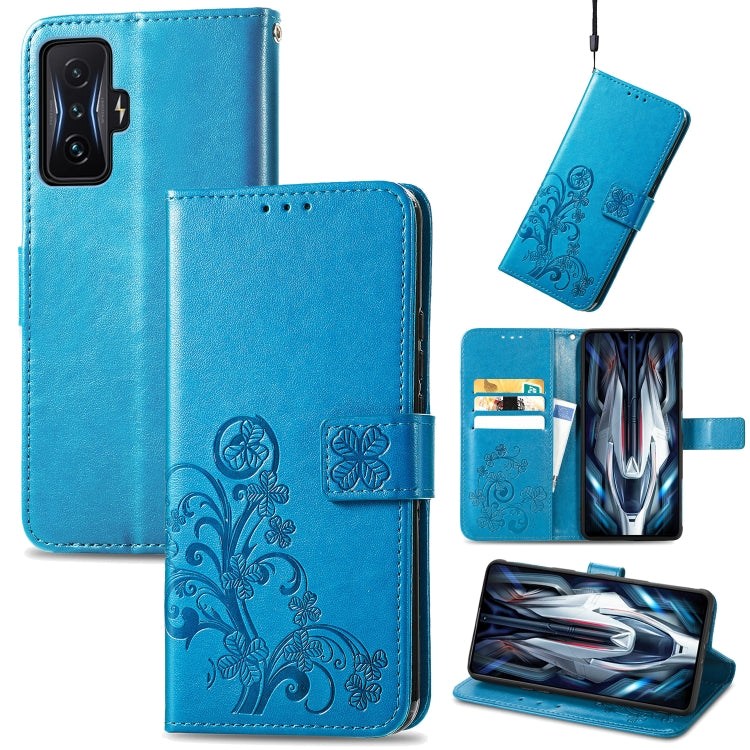 For Xiaomi Redmi K50 Gaming Four-leaf Clasp Embossed Buckle Leather Phone Case