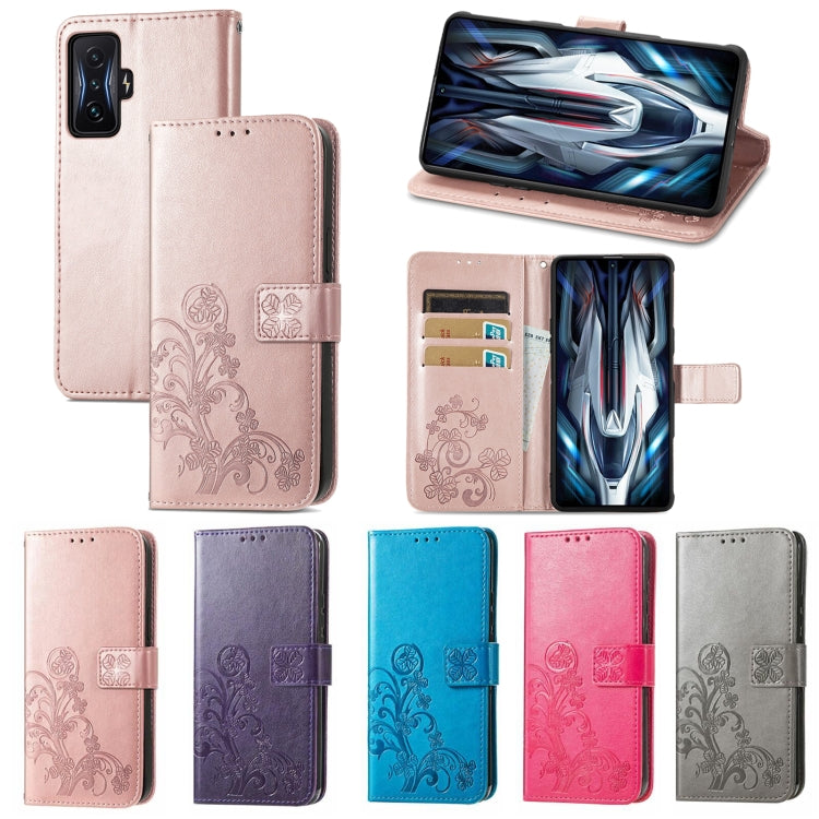 For Xiaomi Redmi K50 Gaming Four-leaf Clasp Embossed Buckle Leather Phone Case