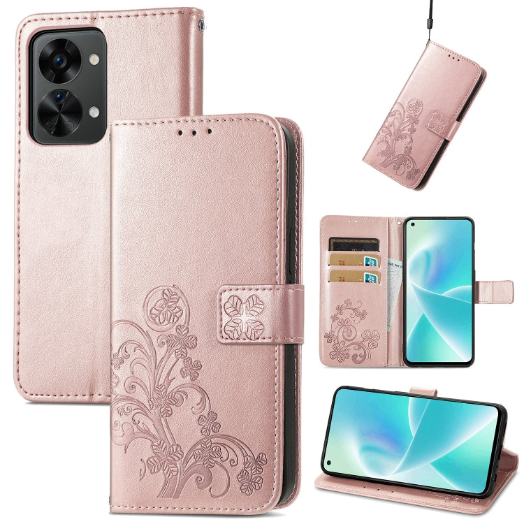 For OnePlus Nord 2T Four-leaf Clasp Embossed Buckle Leather Phone Case