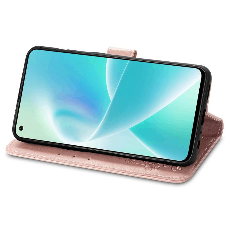 For OnePlus Nord 2T Four-leaf Clasp Embossed Buckle Leather Phone Case