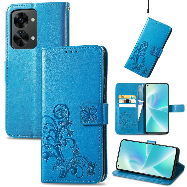 For OnePlus Nord 2T Four-leaf Clasp Embossed Buckle Leather Phone Case