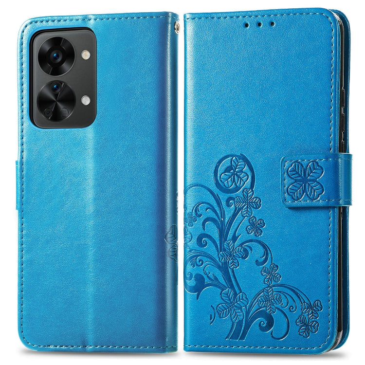 For OnePlus Nord 2T Four-leaf Clasp Embossed Buckle Leather Phone Case