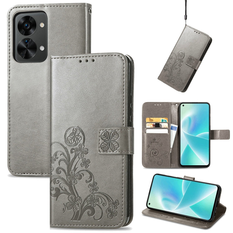 For OnePlus Nord 2T Four-leaf Clasp Embossed Buckle Leather Phone Case