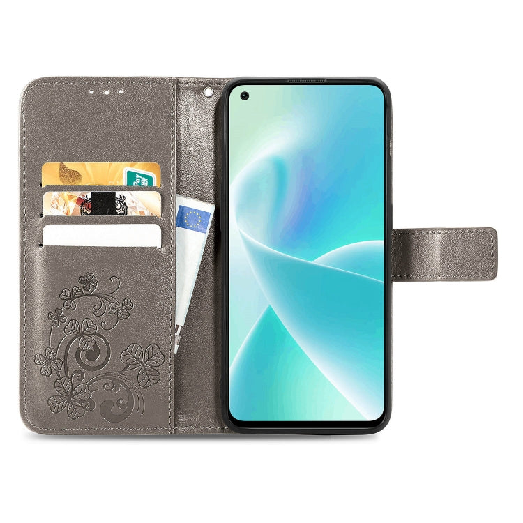 For OnePlus Nord 2T Four-leaf Clasp Embossed Buckle Leather Phone Case