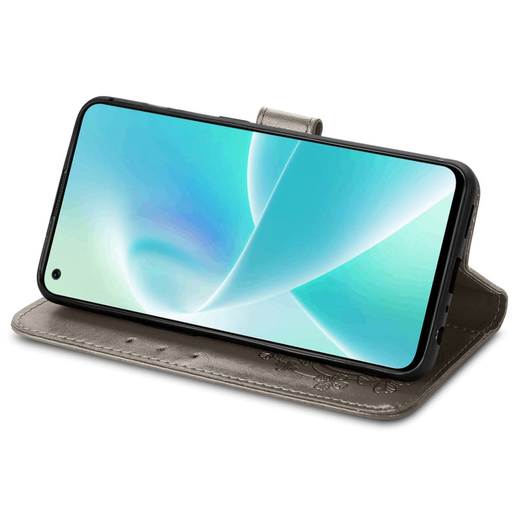 For OnePlus Nord 2T Four-leaf Clasp Embossed Buckle Leather Phone Case