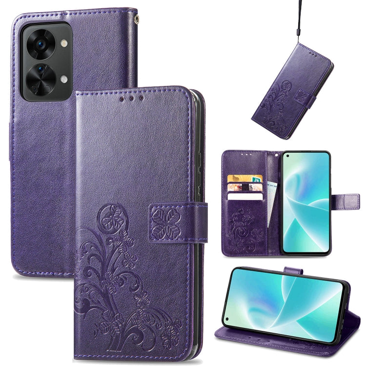 For OnePlus Nord 2T Four-leaf Clasp Embossed Buckle Leather Phone Case