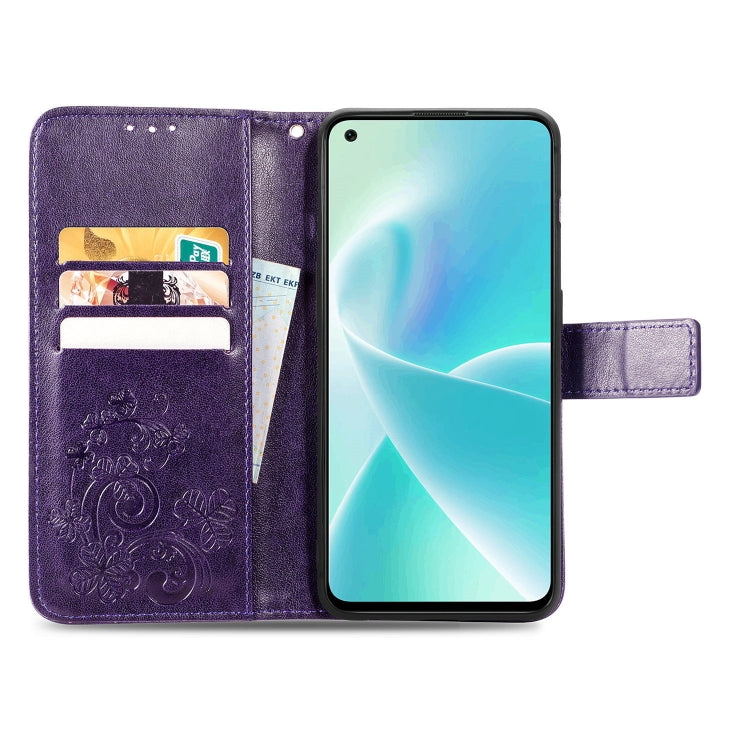 For OnePlus Nord 2T Four-leaf Clasp Embossed Buckle Leather Phone Case