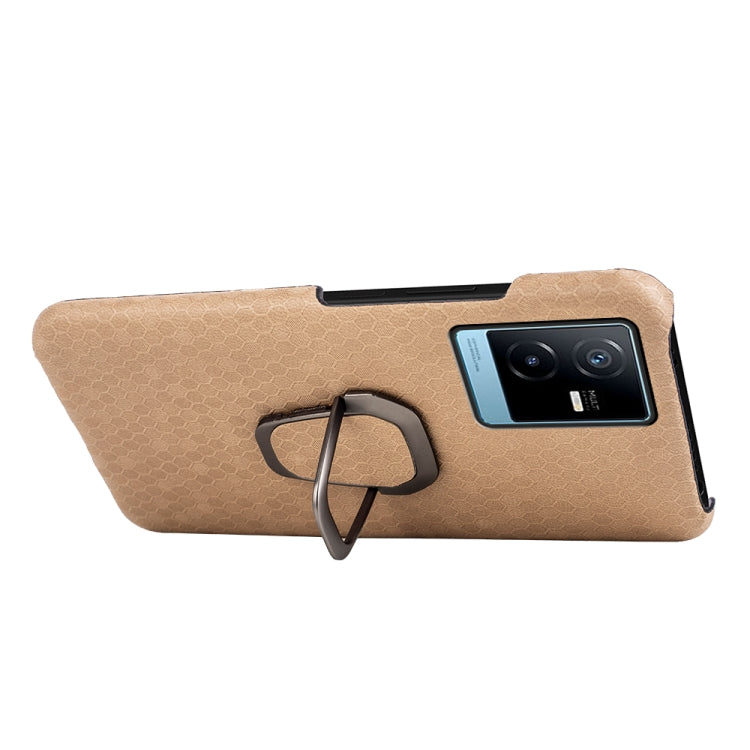 For vivo T2X 5G Ring Holder Honeycomb PU Phone Case