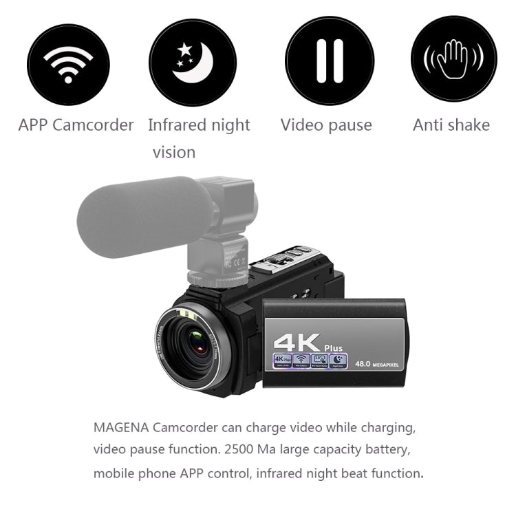 224KM 48MP 3.0 inch Touch Screen Night Vision IR 16X Digital Zoom 4K Professional WiFi Video Camera Camcorder, Model:Standard