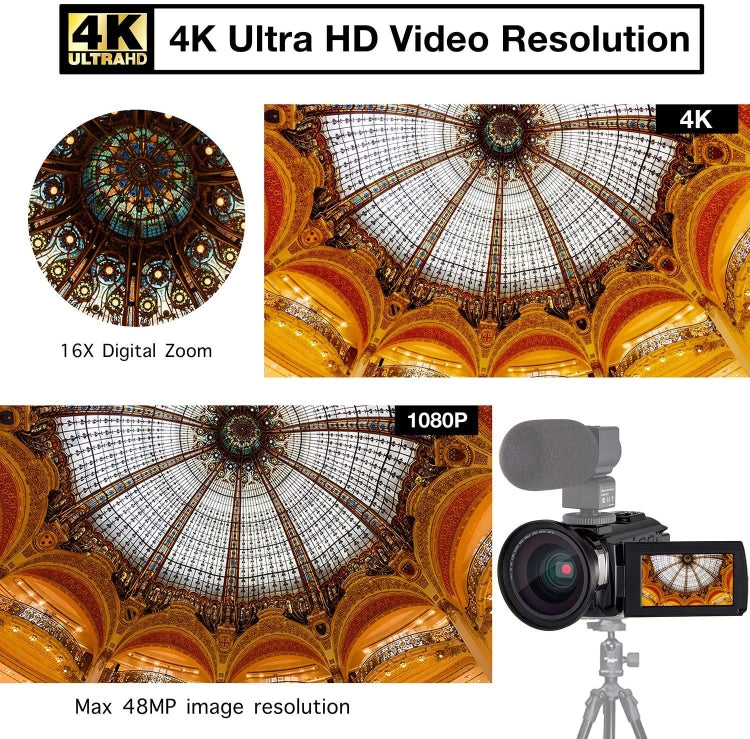 224KM 48MP 3.0 inch Touch Screen Night Vision IR 16X Digital Zoom 4K Professional WiFi Video Camera Camcorder, Model:Standard