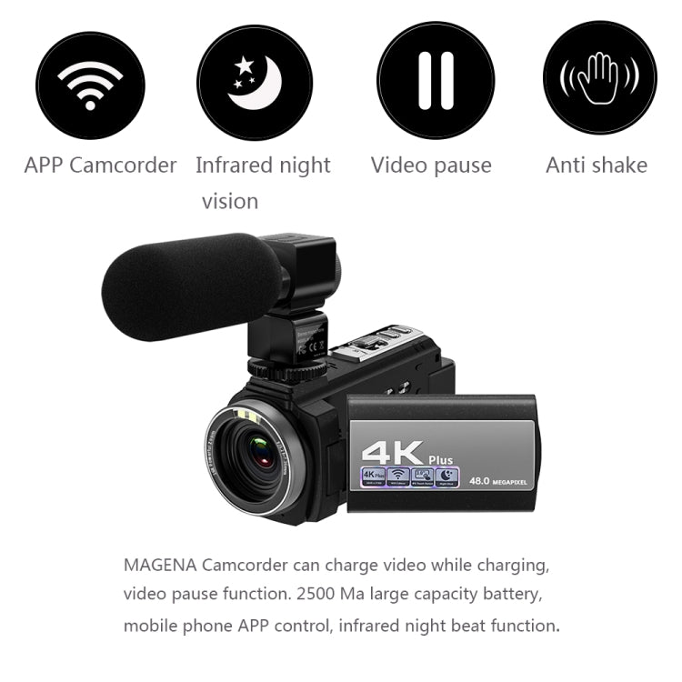 224KM 48MP 3.0 inch Touch Screen Night Vision IR 16X Digital Zoom 4K Professional WiFi Video Camera Camcorder, Model:Standard + Microphone