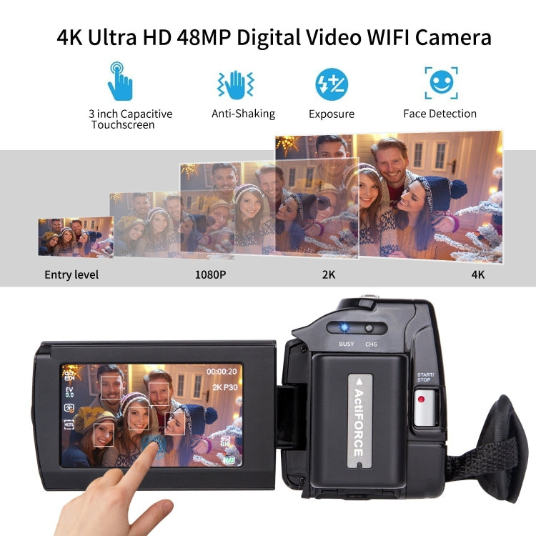224KM 48MP 3.0 inch Touch Screen Night Vision IR 16X Digital Zoom 4K Professional WiFi Video Camera Camcorder, Model:Standard + Microphone