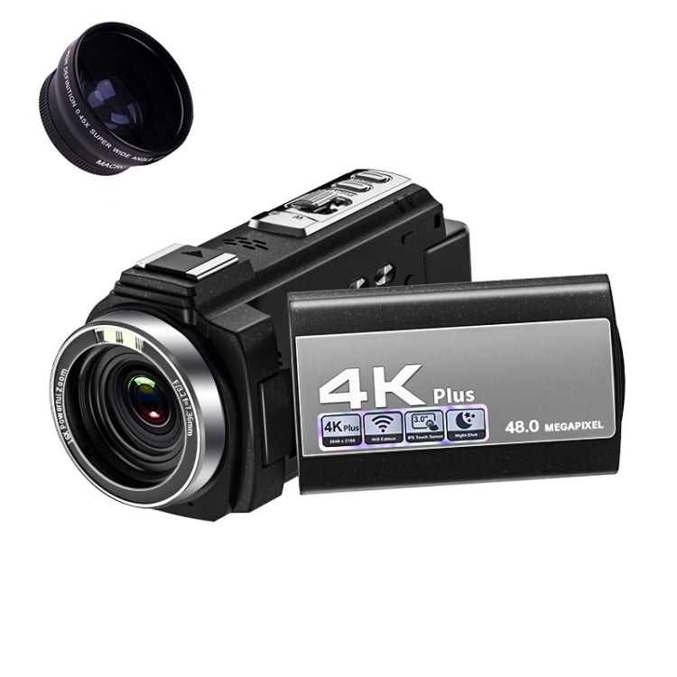 224KM 48MP 3.0 inch Touch Screen Night Vision IR 16X Digital Zoom 4K Professional WiFi Video Camera Camcorder, Model:Standard + Wide-Angle Lens