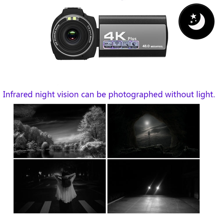 224KM 48MP 3.0 inch Touch Screen Night Vision IR 16X Digital Zoom 4K Professional WiFi Video Camera Camcorder, Model:Standard + Wide-Angle Lens