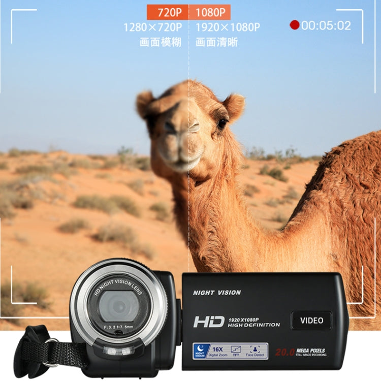 V12 3.0 inch Rotatable LCD Screen 20MP 16X Digital Zoom 1080P Recording Video Camera Camcorder, Model:Standard