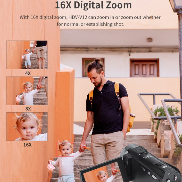 V12 3.0 inch Rotatable LCD Screen 20MP 16X Digital Zoom 1080P Recording Video Camera Camcorder, Model:Standard