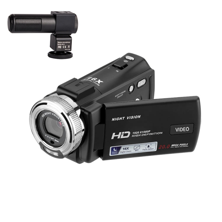 V12 3.0 inch Rotatable LCD Screen 20MP 16X Digital Zoom 1080P Recording Video Camera Camcorder, Model:Standard + Microphone