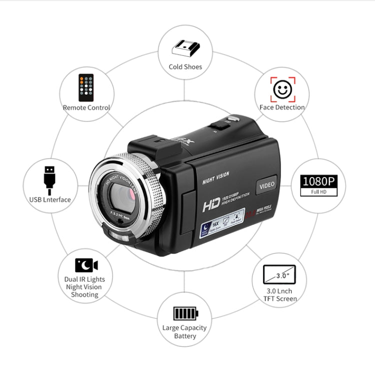 V12 3.0 inch Rotatable LCD Screen 20MP 16X Digital Zoom 1080P Recording Video Camera Camcorder, Model:Standard + Microphone