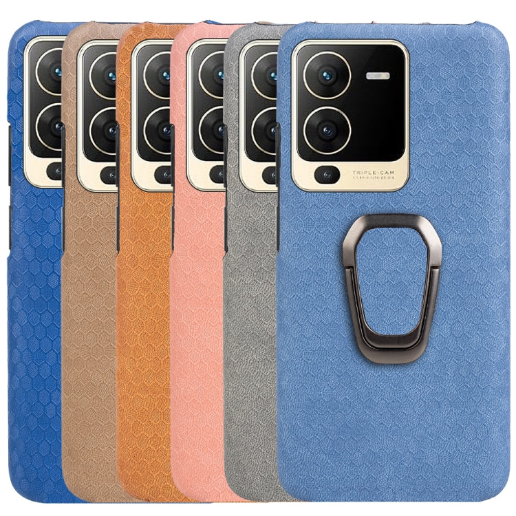For vivo S15 Ring Holder Honeycomb PU Phone Case