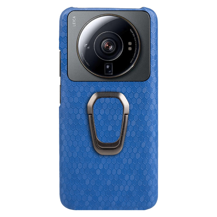For Xiaomi 12S Ultra Ring Holder Honeycomb PU Phone Case
