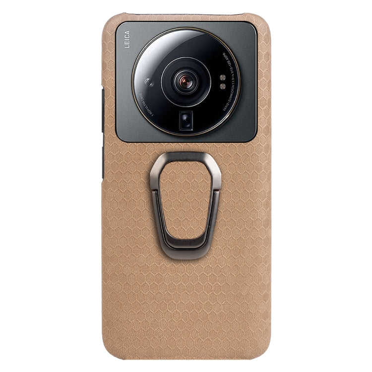 For Xiaomi 12S Ultra Ring Holder Honeycomb PU Phone Case