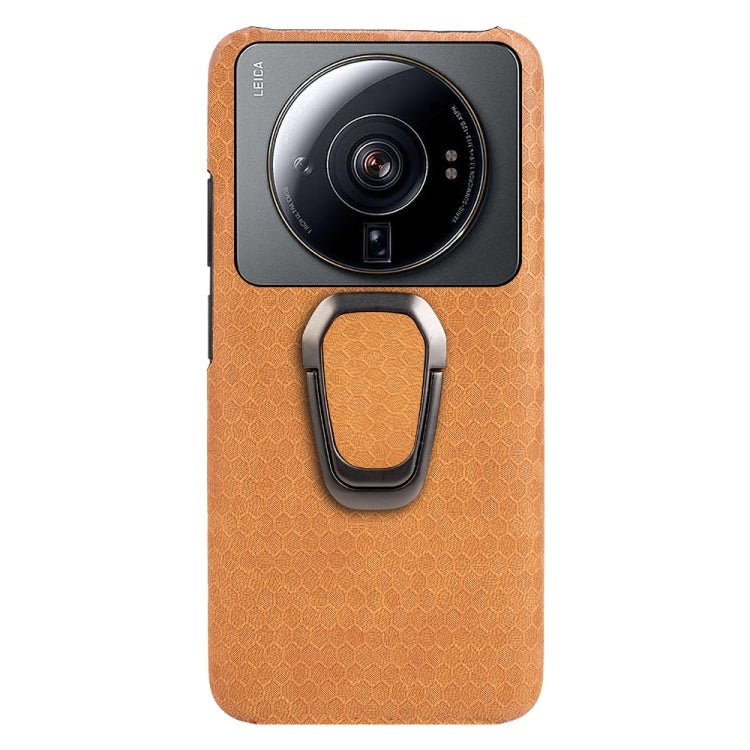 For Xiaomi 12S Ultra Ring Holder Honeycomb PU Phone Case