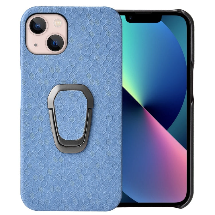 For iPhone 14 Ring Holder Honeycomb PU Phone Case