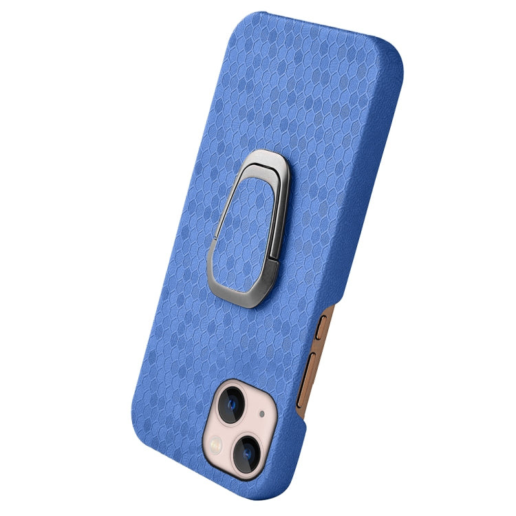 For iPhone 14 Ring Holder Honeycomb PU Phone Case