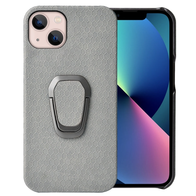 For iPhone 14 Ring Holder Honeycomb PU Phone Case