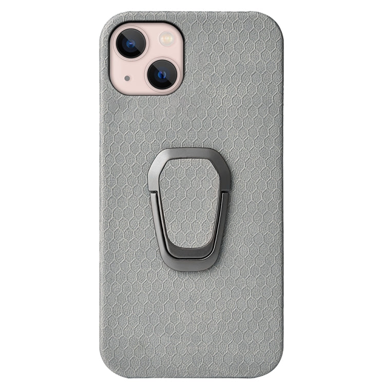 For iPhone 14 Ring Holder Honeycomb PU Phone Case