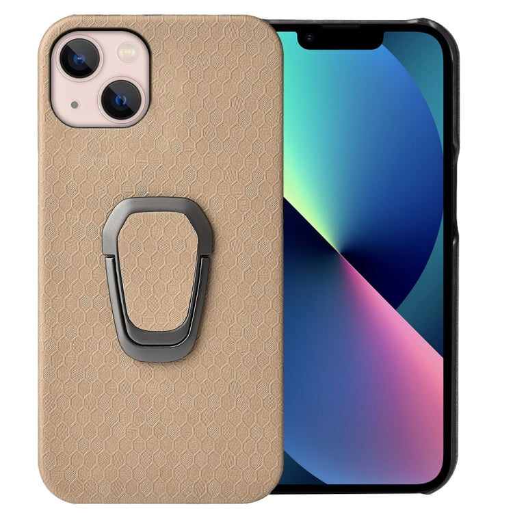 For iPhone 14 Ring Holder Honeycomb PU Phone Case