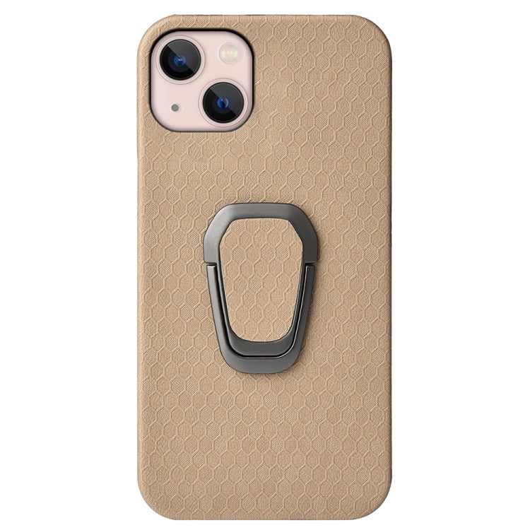 For iPhone 14 Ring Holder Honeycomb PU Phone Case