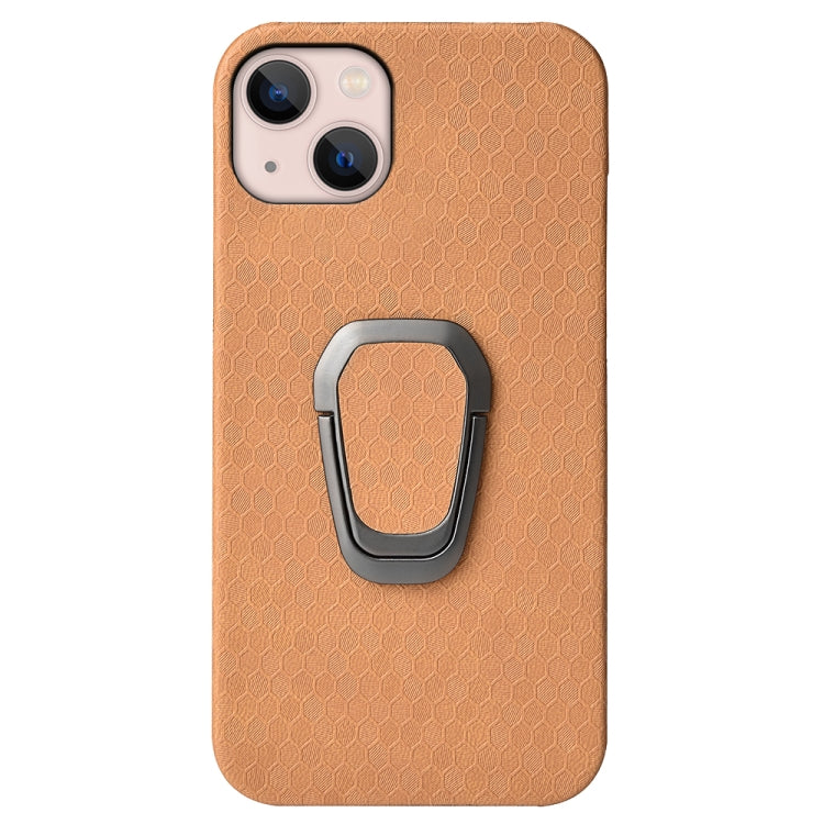 For iPhone 14 Ring Holder Honeycomb PU Phone Case