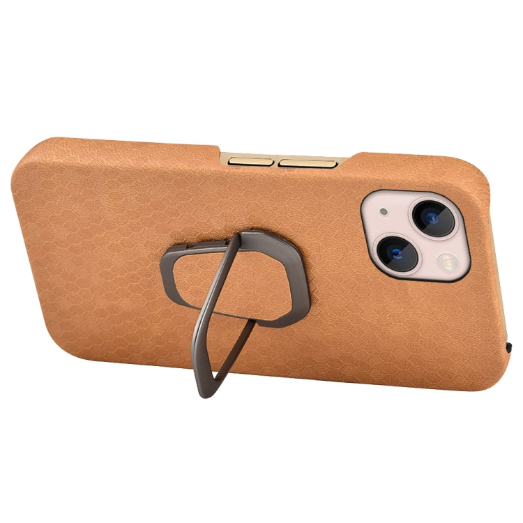 For iPhone 14 Ring Holder Honeycomb PU Phone Case