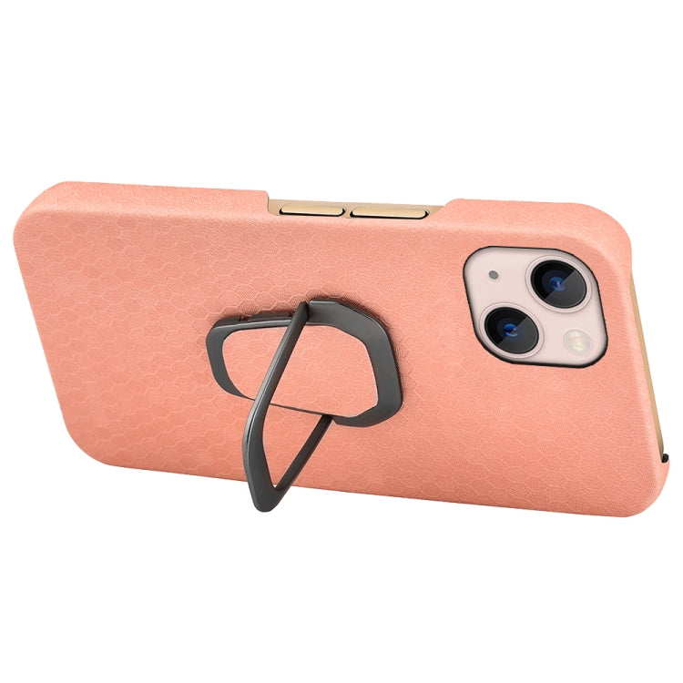 For iPhone 14 Ring Holder Honeycomb PU Phone Case