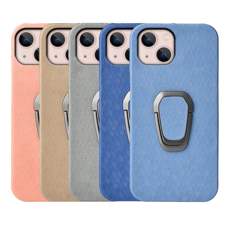 For iPhone 14 Ring Holder Honeycomb PU Phone Case