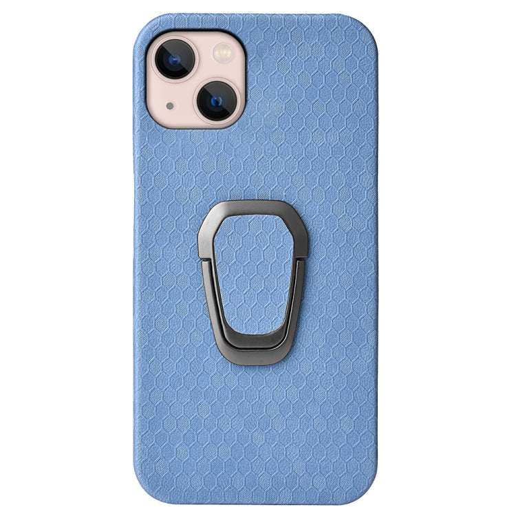 For iPhone 14 Plus Ring Holder Honeycomb PU Phone Case