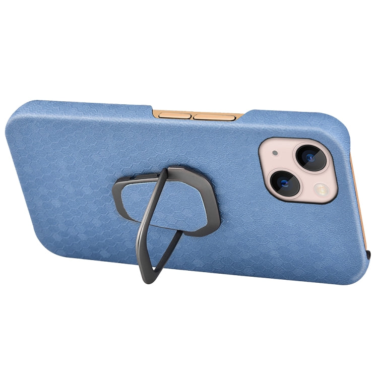 For iPhone 14 Plus Ring Holder Honeycomb PU Phone Case