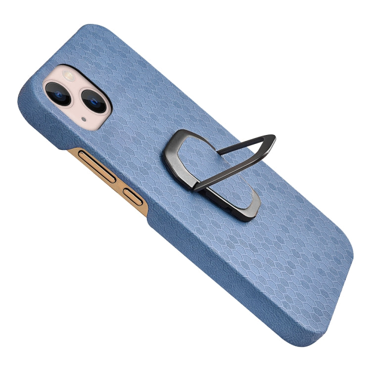 For iPhone 14 Plus Ring Holder Honeycomb PU Phone Case