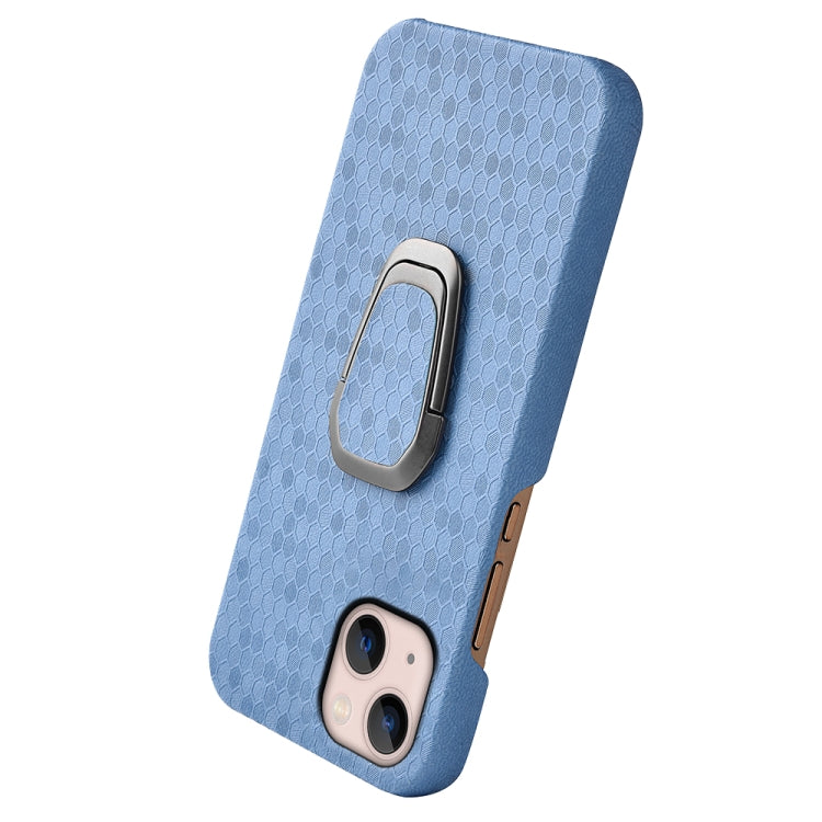 For iPhone 14 Plus Ring Holder Honeycomb PU Phone Case