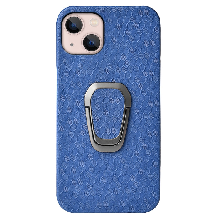 For iPhone 14 Plus Ring Holder Honeycomb PU Phone Case
