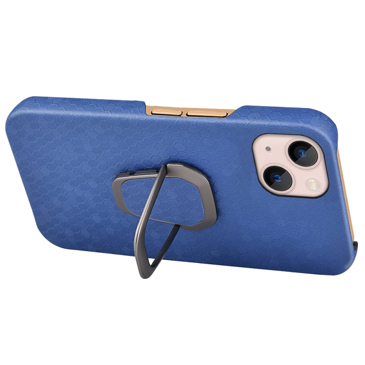 For iPhone 14 Plus Ring Holder Honeycomb PU Phone Case