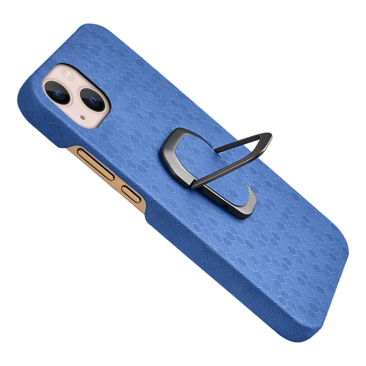 For iPhone 14 Plus Ring Holder Honeycomb PU Phone Case